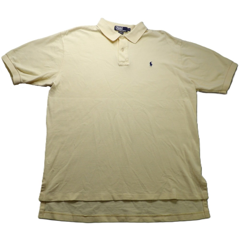 VTG 90s Polo Ralph Lauren Men L Yellow Classic Fit Polo Shirt Blue Pony Cotton